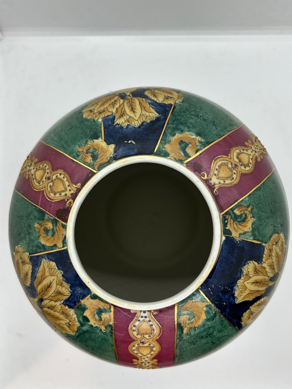 Vintage Decorative Floral Globe Vase in Green, Navy & Gold - Picture 6 of 11